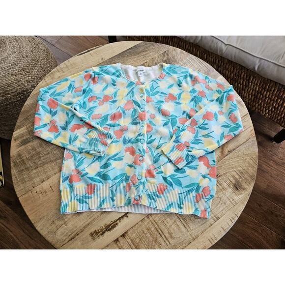 L.L Bean Floral Button Front Cardigan Sweater Cotton Women's M Cottagecore - Picture 3 of 9
